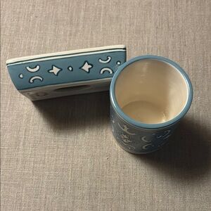 Ceramic Blue and White Decorative Cup and Soap Dish. Handmade. New